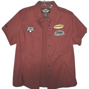 2005 Harley-Davidson Button Up Patches Short Sleeve Biker‎ Shirt Size XL